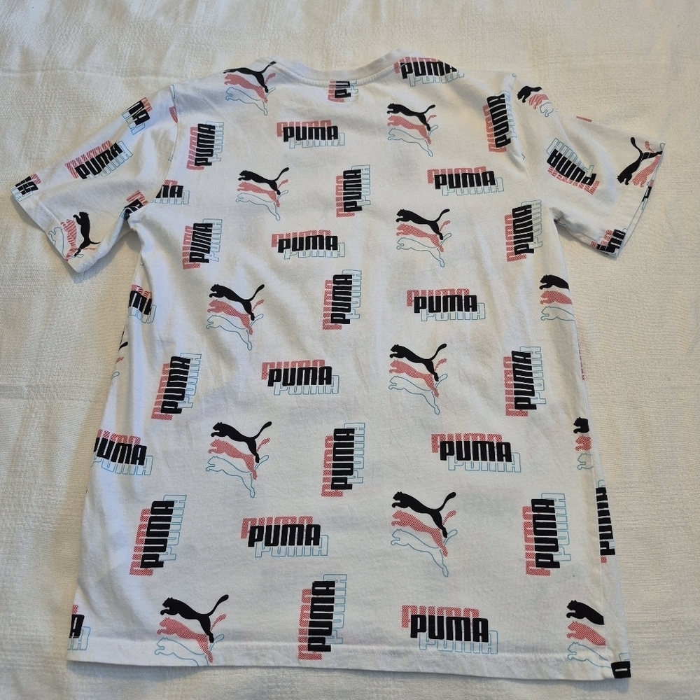 Pums boys XL 18/20 white logo short sleeve shirt black red blue VGUC - Picture 2 of 4